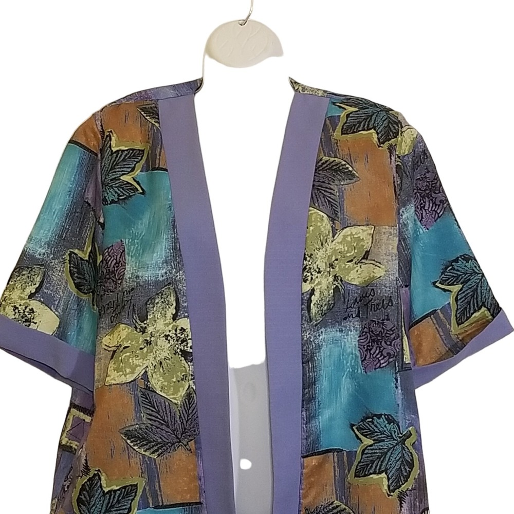 Nancy II Women's Top 12 Short Sleeve Open Front Blouse Floral Jacket Vintage 80s